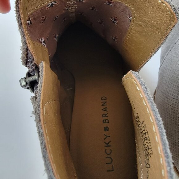 Lucky Brand Ponic Gray Suede Leather Boho Round Toe Ankle Booties, Size 10M - Picture 12 of 14
